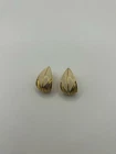 Vintage Trifari Signed Cream and Gold Colored Clip On Earrings Estate Jewelry