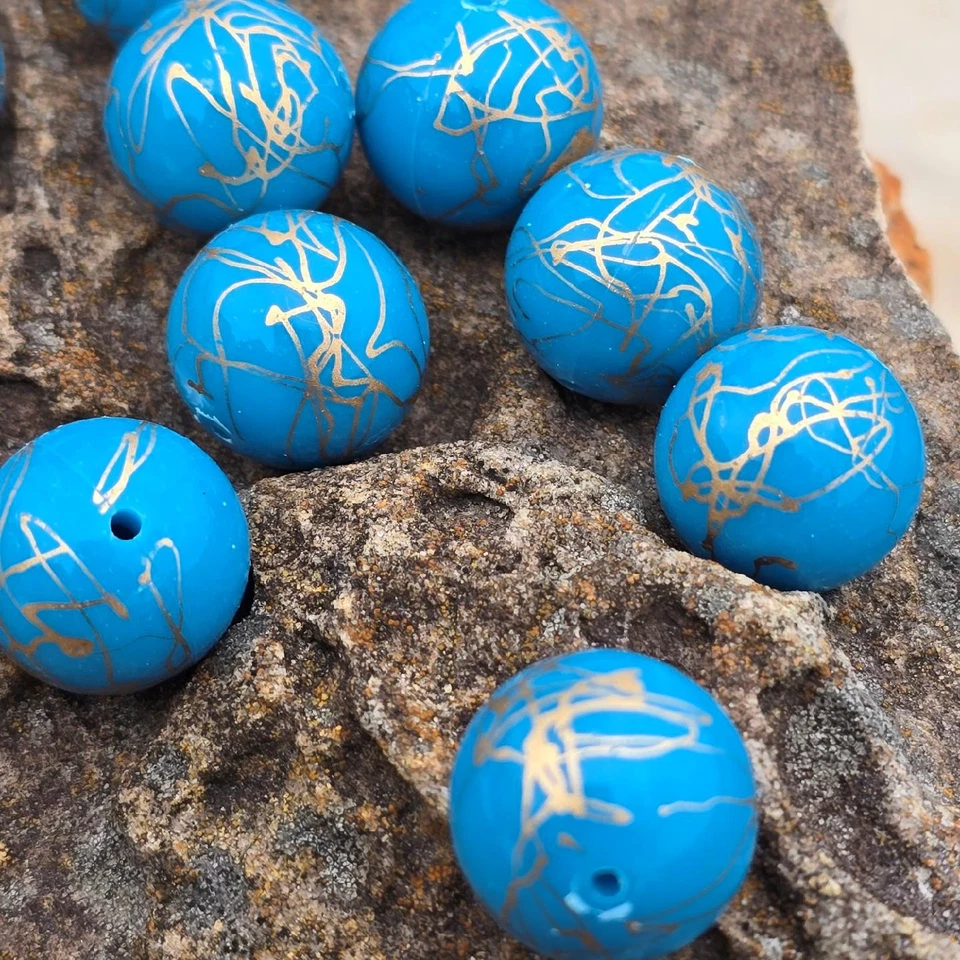 15 cuentas ligeras de acrílico vintage azul verdoso y dorado de 18 mm para garabatos años 80 Foto 3 de 3