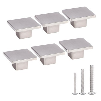 6 PCS 1.57 Inch Square Kitchen Cabinet Knobs Satin Nickel Pulls Modern Drawer