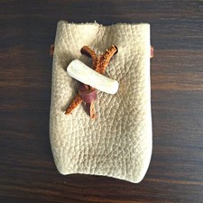 Genuine Leather Pocket Pouch w/ Real Deer Antler Bead