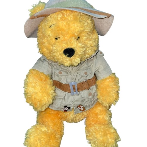 Disney Plush Winnie the Pooh Safari Stuffed Animal Mickey Pin Nursery Shower 13"