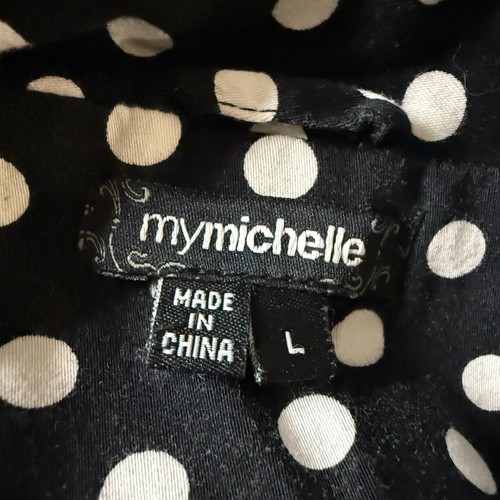 MyMichelle Belted Trench Coat Jacket Black & White Polka Dot Women’s L A-line - Picture 12 of 14