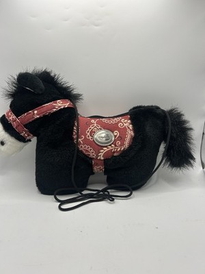 Longaberger Plush Crossbody Horse Purse Bag Zipper  Saddle Bridle Black