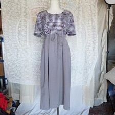 Vtg Gingham Midi Dress Cottagecore Halmode Petites M Picnic Garden Tea Party