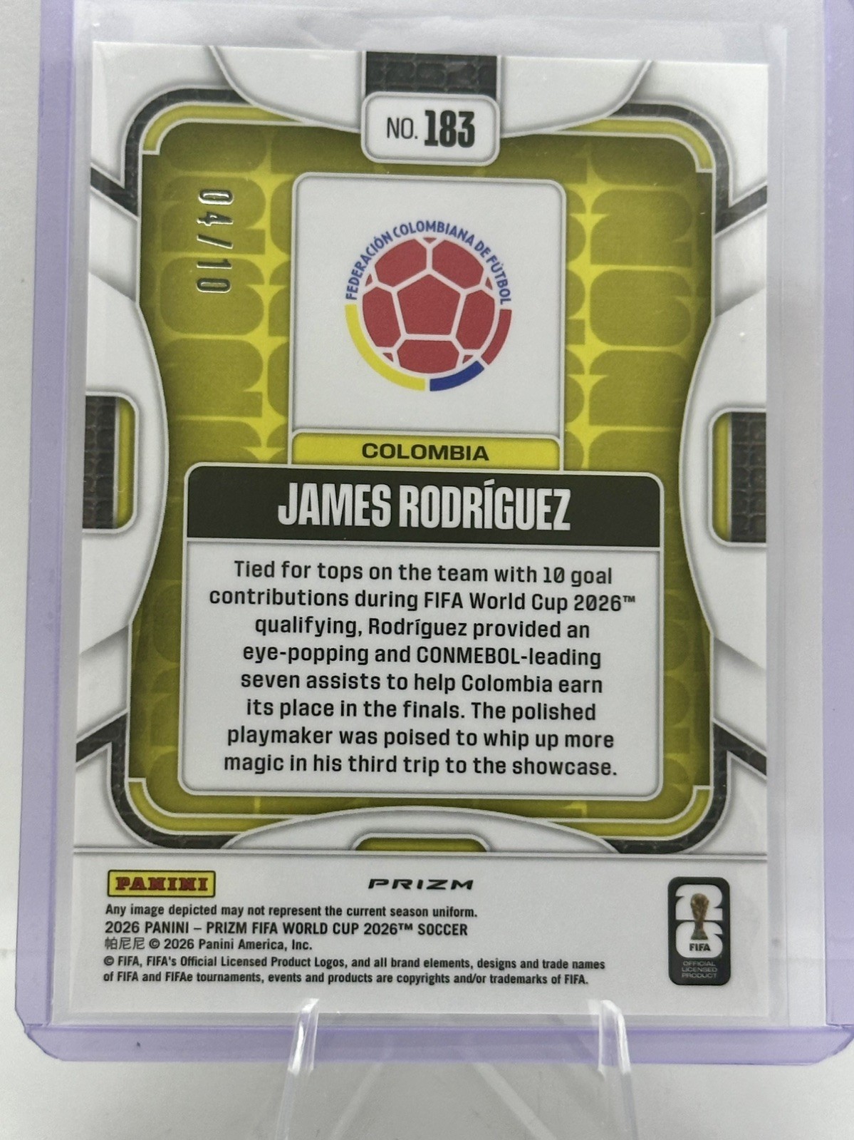 2026 Panini Prizm World Cup James Rodriguez Gold Prizm /10 Columbia view 2