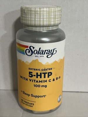 Solaray 5-HTP 100mg Sleep Support, Vit C & B6. 60 ct. Exp 08/2027 FREE SHIPPING