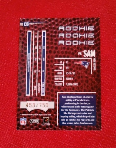 2004 Playoff Hogg Heaven #139 P.K. Sam /750 Patriots Rookie NFL Card NN-MT+ - Picture 2 of 3