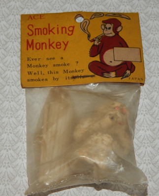 Vintage ACE Smoking Monkey Toy in Original Packaging ~ 1950's ~ Japan ~ Unused