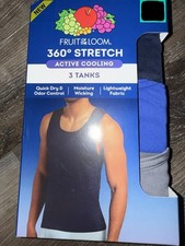 Fruit Of The Loom Mens 3-Pack Tanks Polyester Blend 360 Stretch Cooling XL