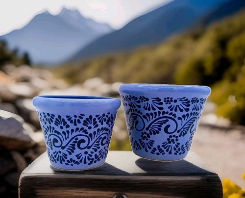 Juego de maceta de cerámica Talavera maceta mexicana pergamino de cerámica azul - Imagen 5 de 8