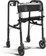 4 Wheel Rollator Walker With Seat 300Lb Lightweight Foldable Seniors Black