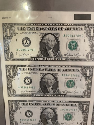 Uncut Currency Sheet of 32 Notes $1 Dollar Bills 1981 Buchanan Regan Framed - Picture 2 of 3