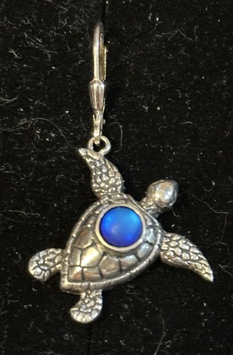 925 Sterling Silver Sea Turtle Earrings Dangle Blue Crystal Beach Jewelry - Picture 6 of 9