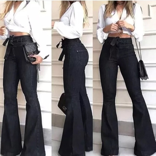 KDF High Waisted Bell Bottom Jeans Flare Stretch Größe 8 Neu mit Etikett schwarz - Bild 1 von 6