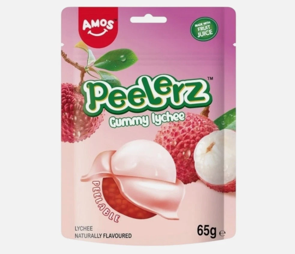 Amos peelers gummy lychee pack of 6 x 65g