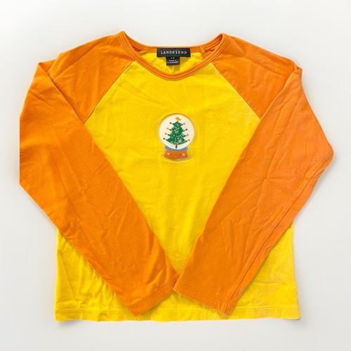 Lands' End Top Mädchen S 7-8 Schneekugel Urlaub Weihnachten orange gelb selten - Bild 1 von 10