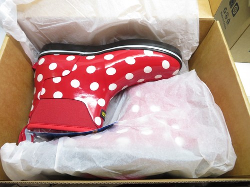 STIVALI DA PIOGGIA KALKAL DONNA IMPERMEABILI IN GOMMA - TAGLIA US 8 - ROSSO POIS BIANCHI** - Foto 3 di 8