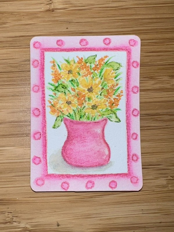 Original ACEO Watercolor Art Card- 2.5x3.5in, Framed Florals Series #2
