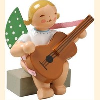 Wendt & Kühn GrüNhainichener Engel Mit Gitarre, Sitzend, 650/38A, Blond/Braun