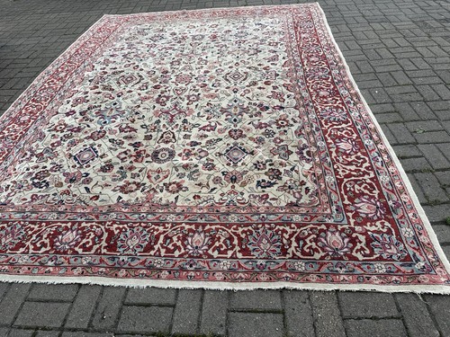 Antico tappeto orientale da salone orientale annodato a mano vintage persiano 358x268 cm