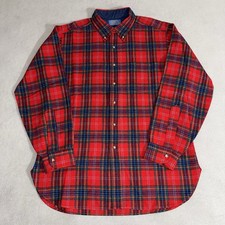 Vintage Pendleton Red Plaid Button Down Large Wool Flannel Shirt USA Made 80s