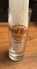 HARD ROCK CAFE 4” x 1.5” SHOT GLASS , LONDON , BLACK TEXT, HRC MEMORABILIA