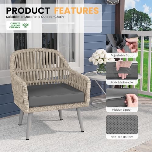Juego de 2 cojines para silla de exterior 19x19 para muebles de patio, impermeables y desvanecidos - Imagen 6 de 7