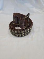 Studded Wide Brown Leather with Metal Rivets Y2K Grunge Rock Style