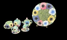 Vintage Miniature Pansy Floral Ceramic Tea Set- Collectable 10 Piece Set