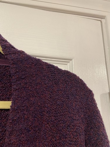 L.L. Bean Size S Dark Purple Wool Blend Boucle Open Front Long Knit Cardigan - Picture 3 of 10