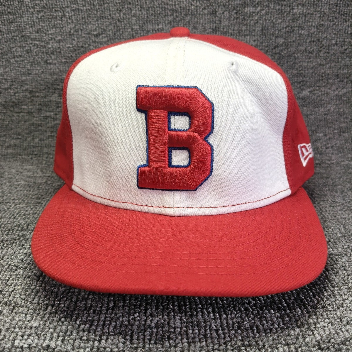 New Era 59FIFTY B Logo MiLB Fitted Hat Red White Size 7 Flat Brim