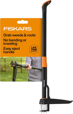 Fiskars Stand-Up Weed Puller Tool, 4 Serrated Stainless Steel Claws Grip Roots f