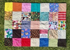 Handmade Patchwork Quilt Lap Throw Scrappy Cotton Multicolor Squares