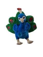 Perry Peacock Stuffed Plush Bird 11" Blue w/Green Tail Red Glittery Spots
