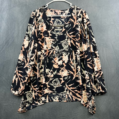 Juicy Couture Floral XL Blouse Silky Flowy Peek a Boo Cleavage Stone Encrusted - Picture 1 of 9