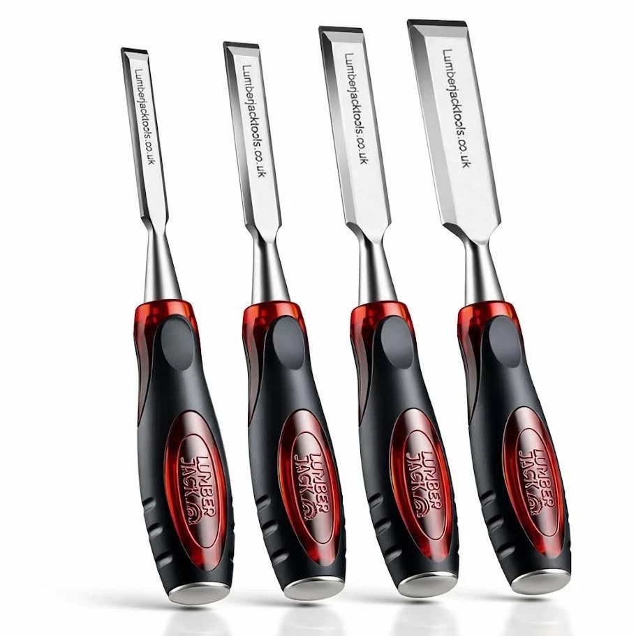 Lumberjack Wood Chisel Set 4pc Cr-V Steel Bevel Edge Woodworking DIY Tools