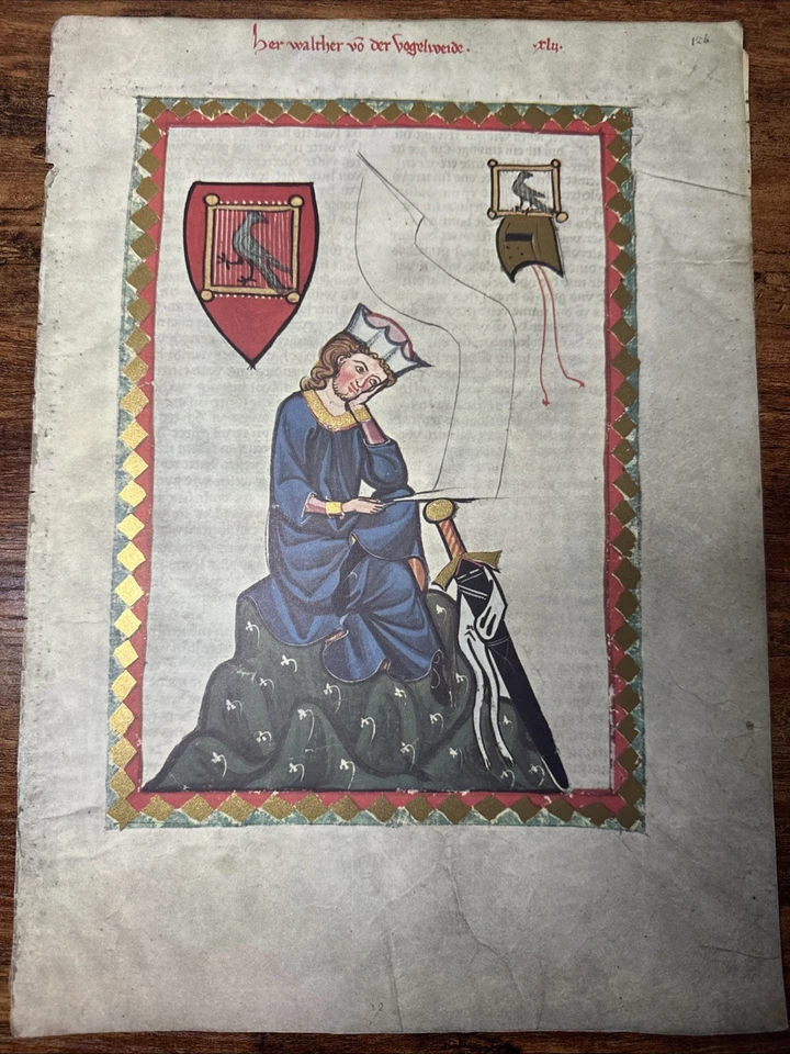 Lote De 12 Impresión De Arte Medieval Ilustración Tinte A Mano Códice Manesse De Colección Foto 3 de 4