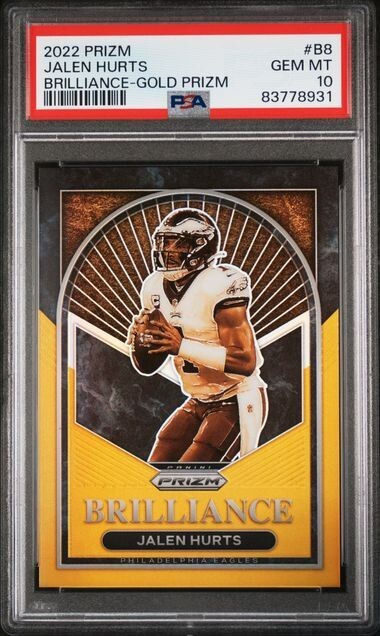 PSA 10 2022 Jalen Hurts Prizm Brilliance Gold Refractor /10 Eagles B-8 SSP POP 2