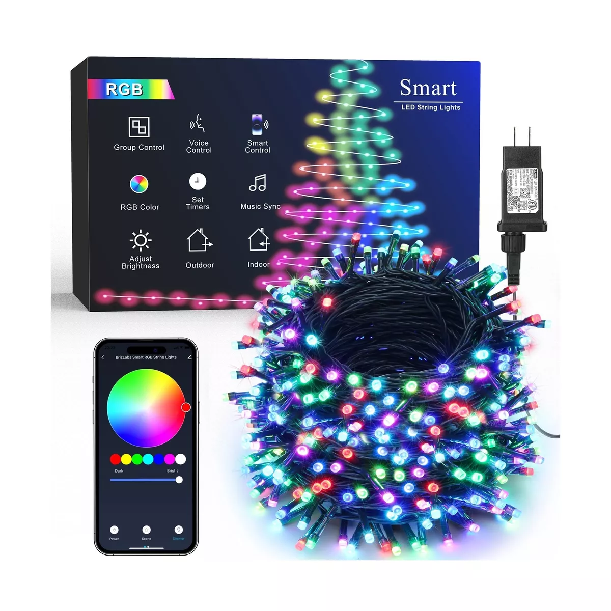 Brizled Smart Christmas Lights 196ft 600 LED Smart WiFi Color Changing Strin