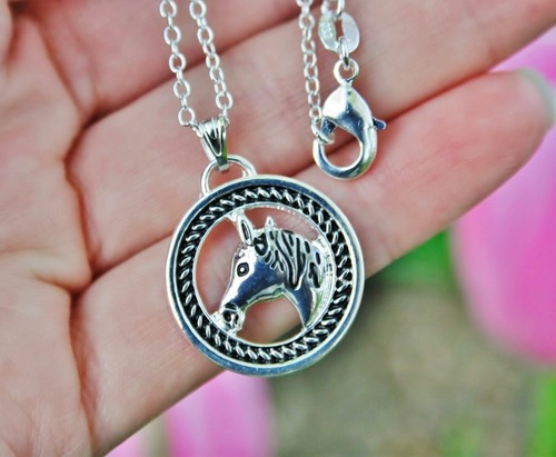 Horse Head Charm Pendant Sterling Silver Pl Round Rope Pony Lover Horses Ponies - Picture 6 of 10