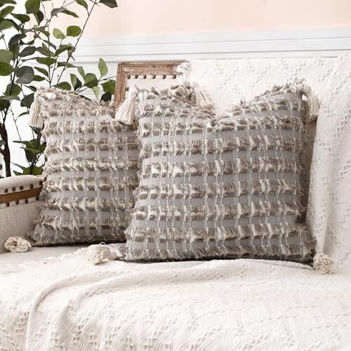 Boho Decorative Throw Pillow Covers 18×18 Inch Set of 2 with 18"L x 18"W Gray - Picture 1 of 6