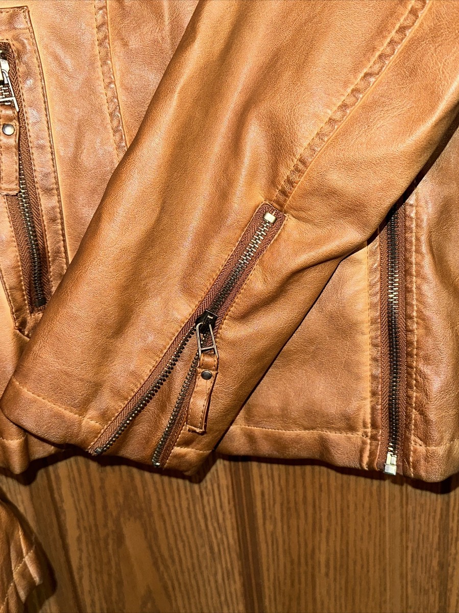 Max Studio Jacket Womens Size Medium Brown Faux Leather Moto Max Studio Jacket Womens Size Medium Brown Faux Leather Moto