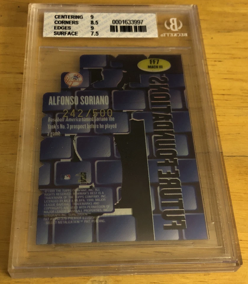 1999 Bowmans Best Fut. Found. Mach III Alfonso Soriano Rookie RC #FF7 /500 BGS 8 - Image 2 of 2