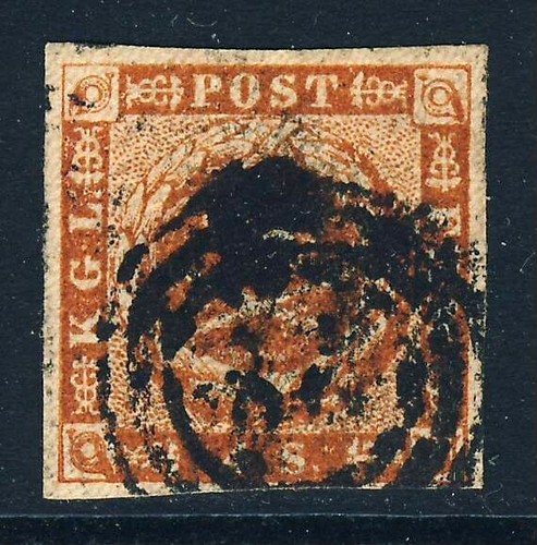 DÄNEMARK 1859 4 Skr. Leuchtend orange-braune ungezähnte Wmk kleine Krone SG 10a sehr guter Zustand - Bild 1 von 2