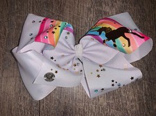 JoJo Siwa White rainbow rhinestone gold unicorn star hair bow