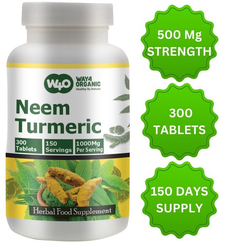 Neem Turmeric Capsules(Tablets) 50:50 Ratio, 300 Tablets, 150 Days Supply