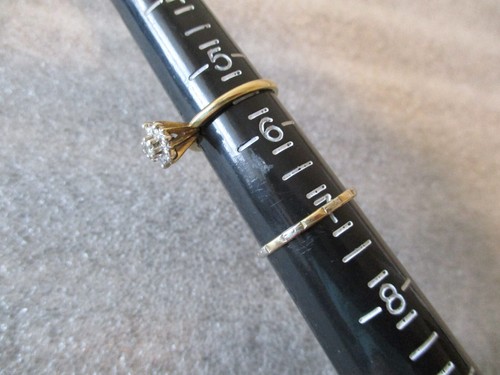 VINTAGE 7 DIAMOND CLUSTER ENGAGEMENT RING (10K) & BAND (14K) YELLOW WHITE GOLD - Picture 21 of 23