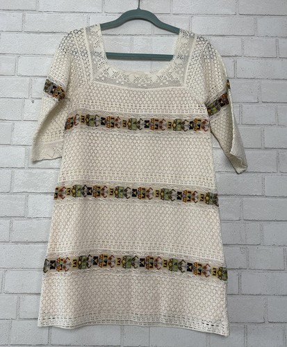Calypso St Barth Kleid Tunika beige elfenbein creme Spitze bestickt Gr. XS Boho