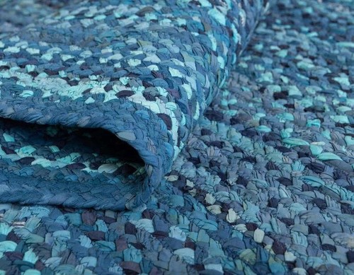 Indian Handmade Colorful Chindi Cotton Rugs Home Decor Blue Cotton Runner Rugs - Picture 4 of 4