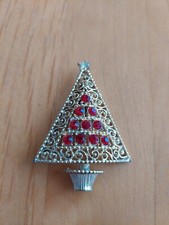 Fake Gold Christmas Tree Pin With Red Sequins